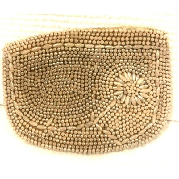 Handbags - Japan Seed Pearl Purse Change Purse Beaded Flower Finger Hold Strap Metal Zipper